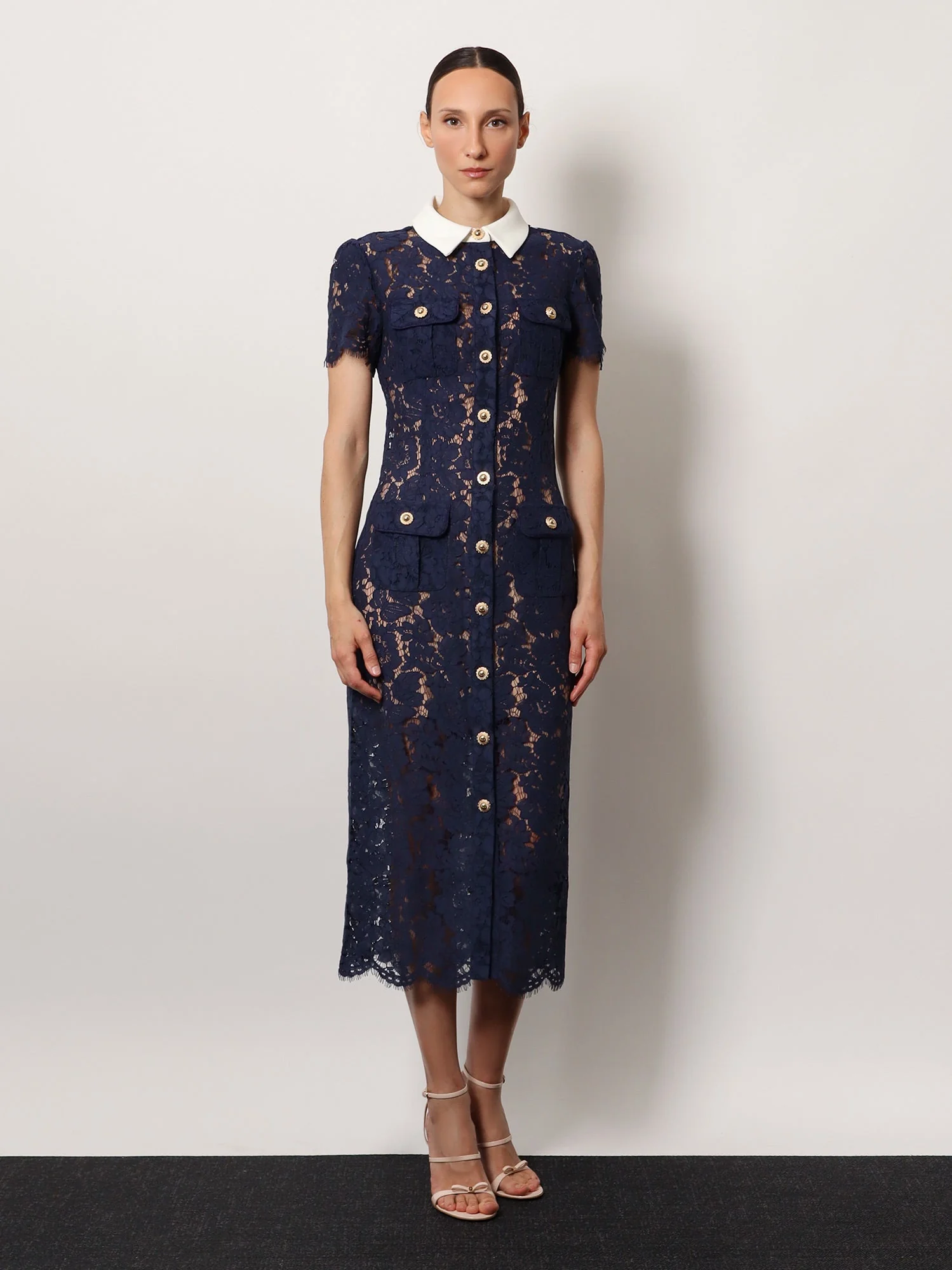 Self Portrait Lace Midi Dress With Jewel Button - Image 2