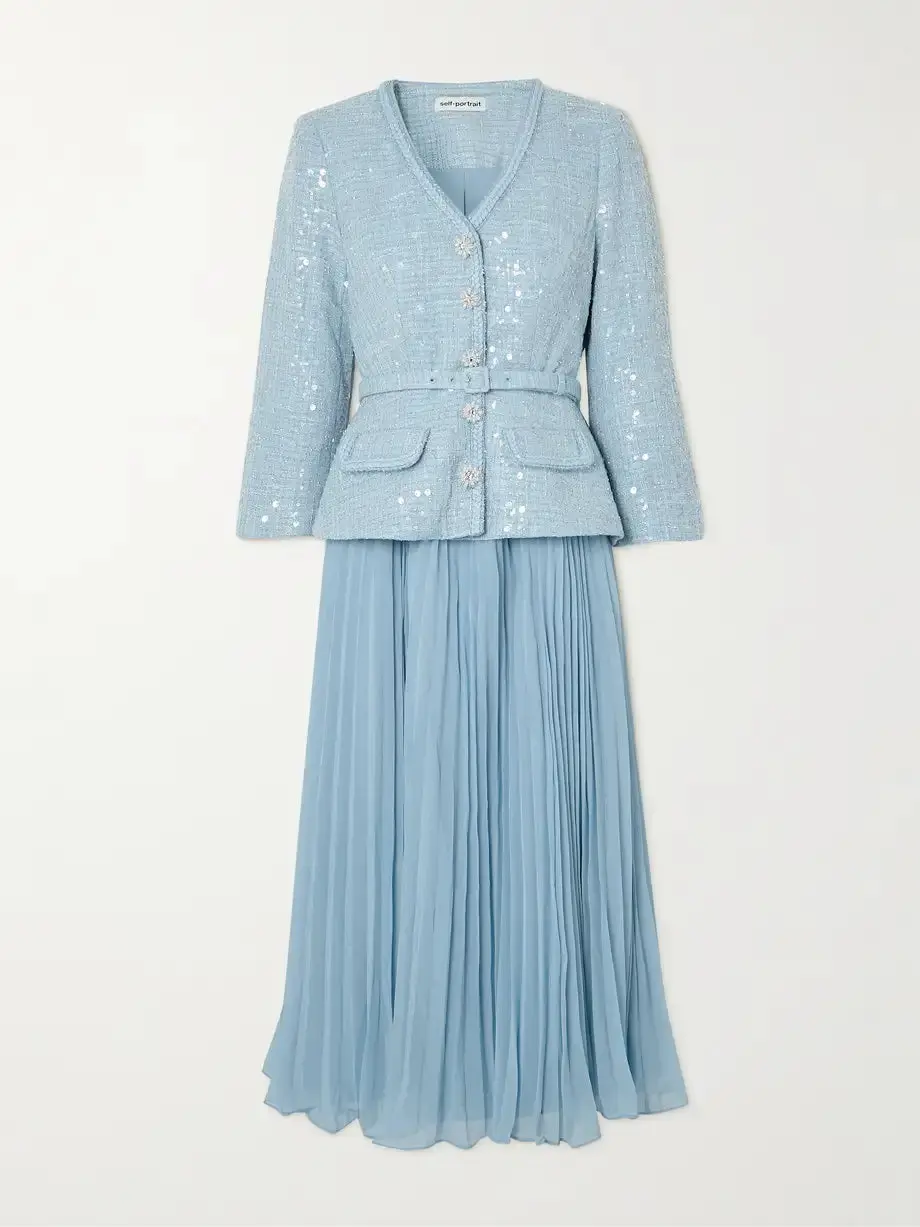 Self Portrait Midi Dress With Pleated Skirt - Image 5
