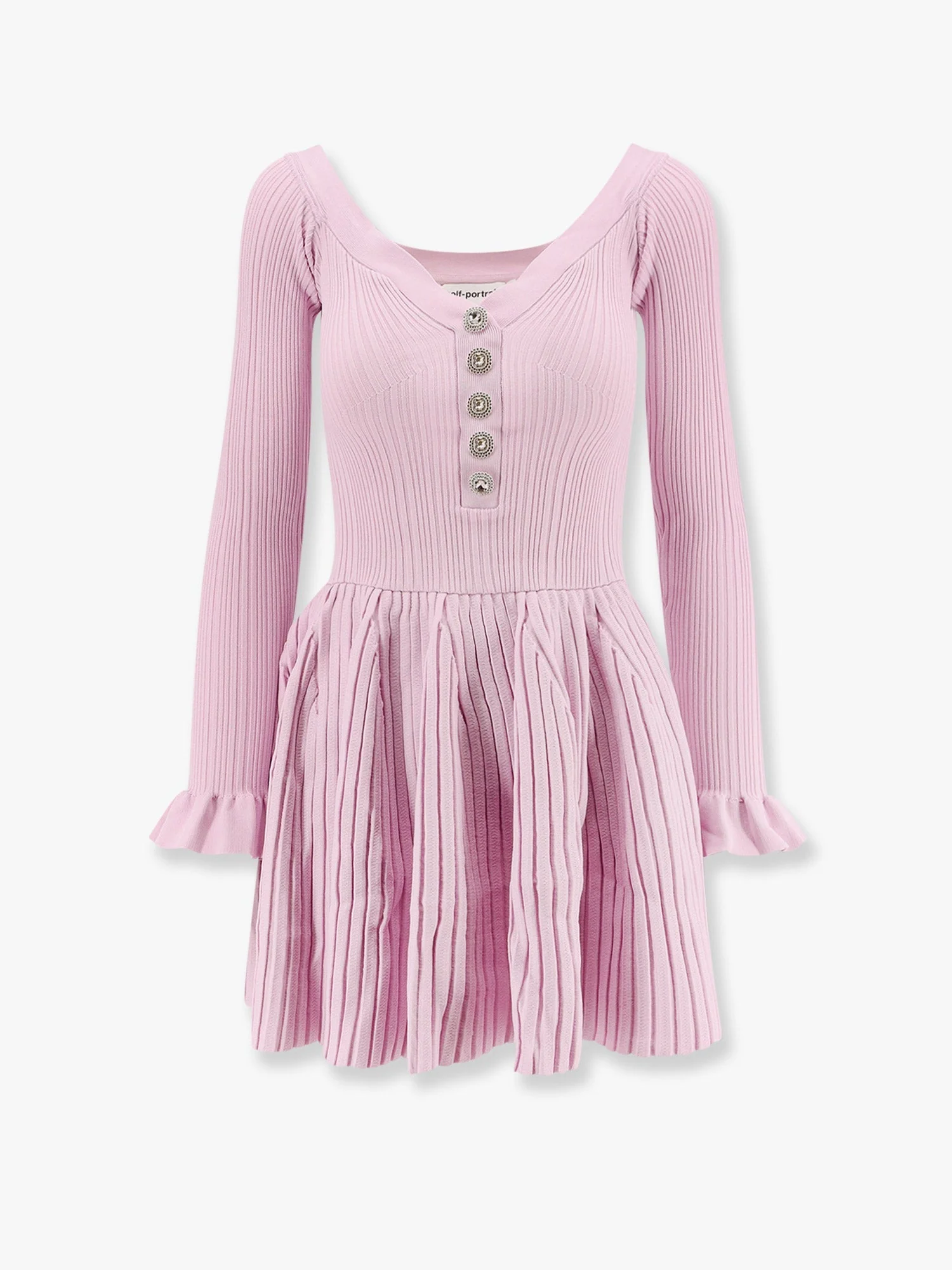 Self Portrait Ribbed Knit Mini Dress With Jewel Buttons
