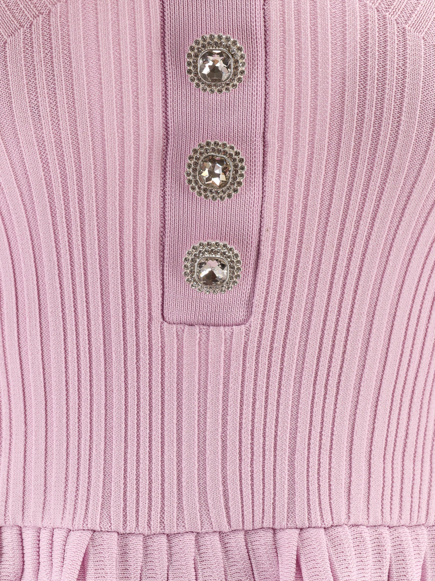 Self Portrait Ribbed Knit Mini Dress With Jewel Buttons - Image 4