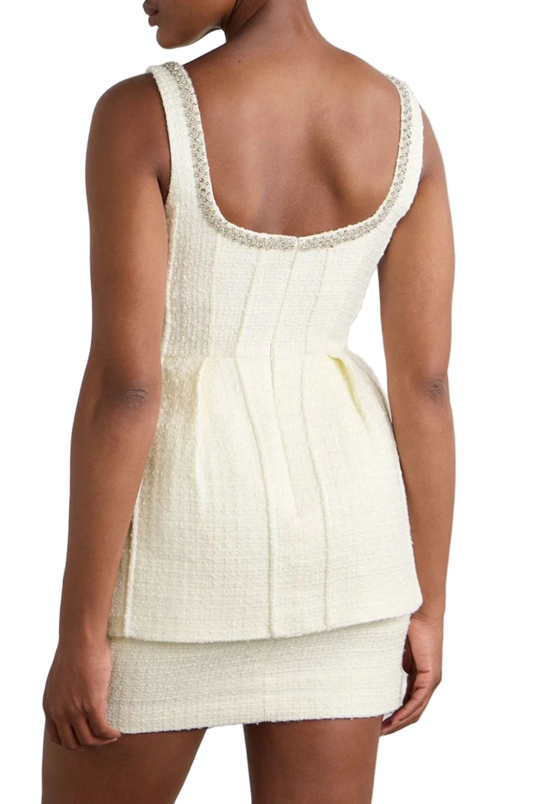 Self-Portrait Boucle Rhinestone Mini Peplum Dress - Image 3