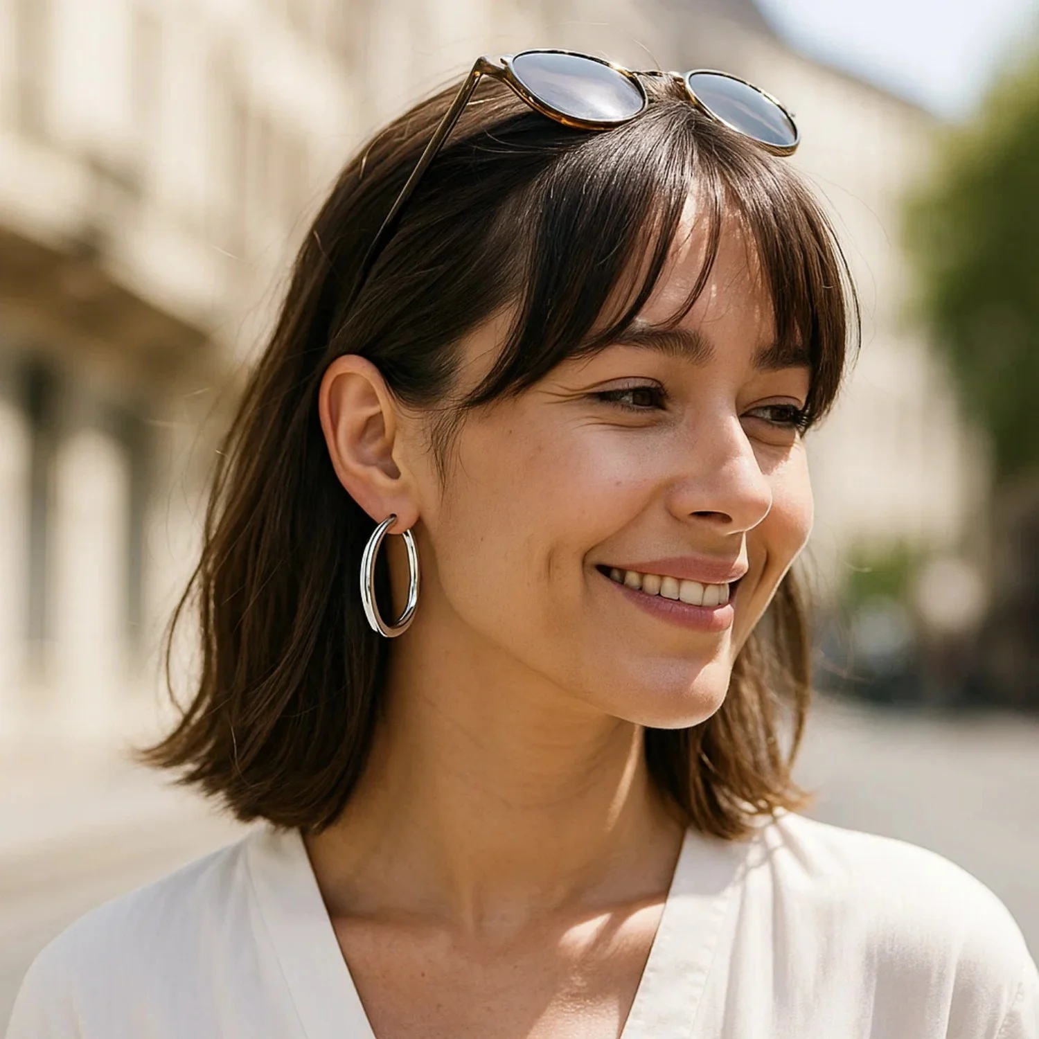 Sterling Silver Thick Rhodium Plated Polished Hoop Earrings (4x35mm) - Image 3