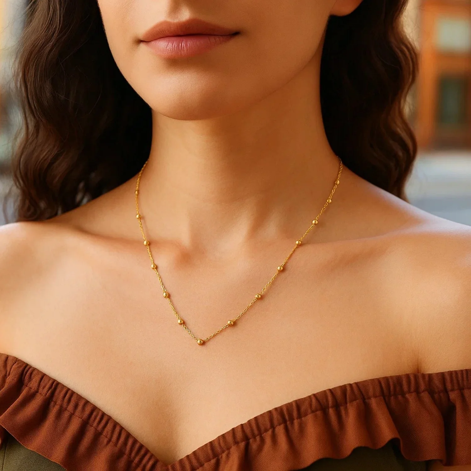 Textured Saturn Bead Necklace in 14K Yellow Gold - Image 9