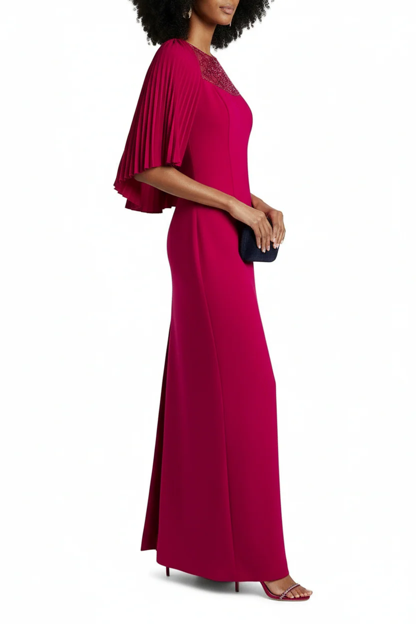Theia Embellished Cape-Effect Crepe Gown - Image 3