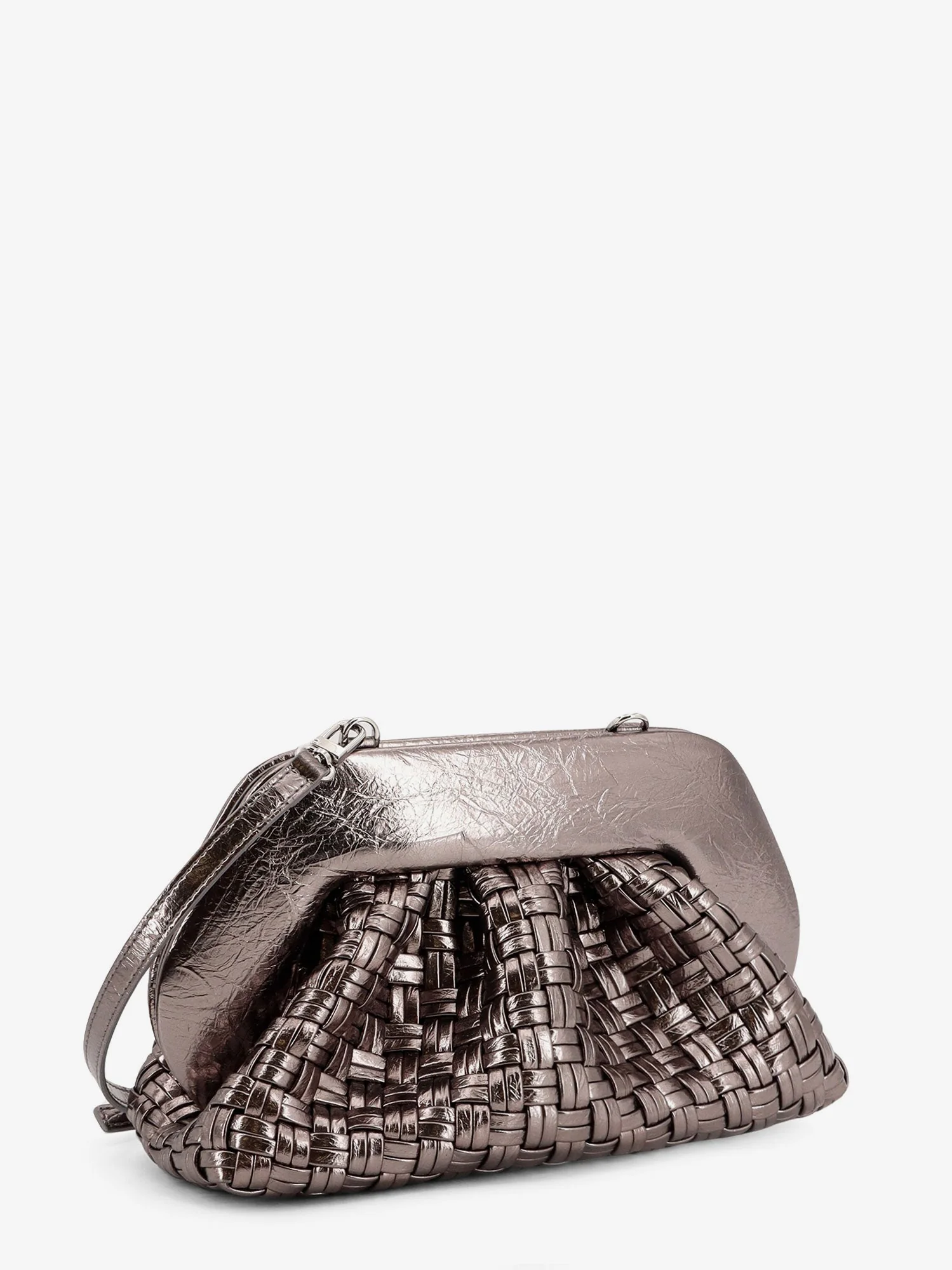 Themoirè Laminated Leather Tia Shoulder Bag With Woven Pattern - Image 3
