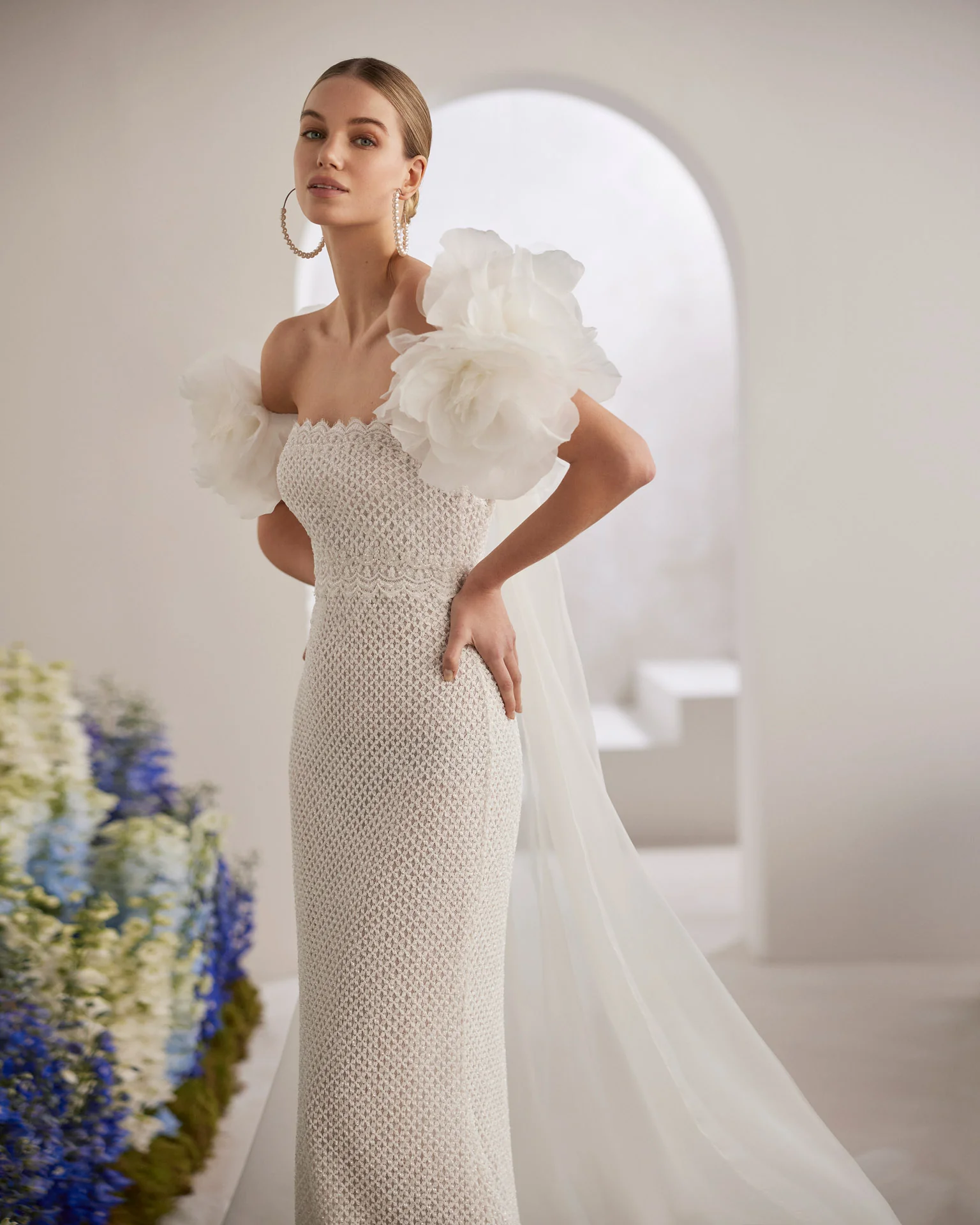 Tiago – Rosa Clará Couture Off-Shoulder Mesh Lace Wedding Dress - Image 3