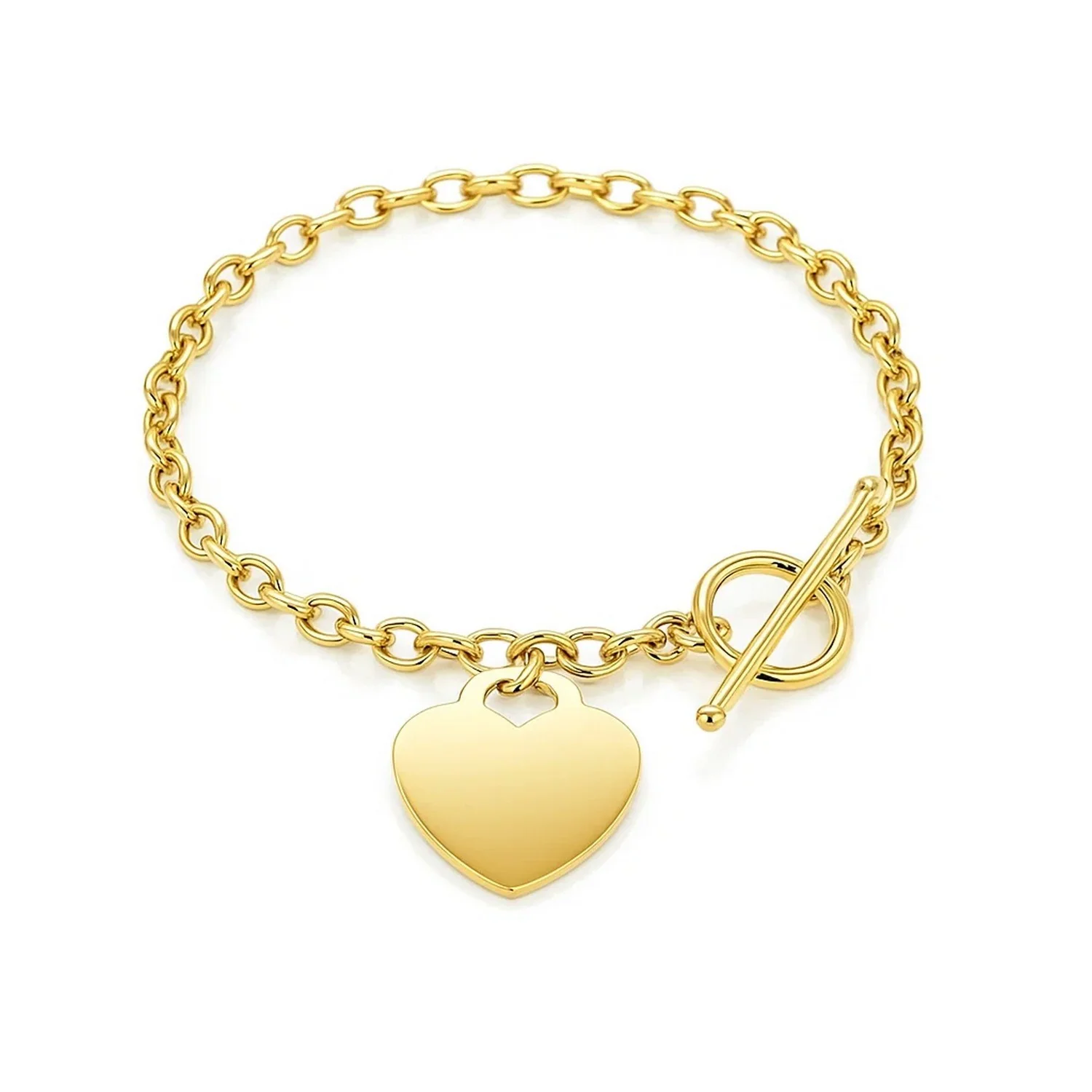 Toggle Bracelet with Heart Charm in 14k Yellow Gold - Image 3