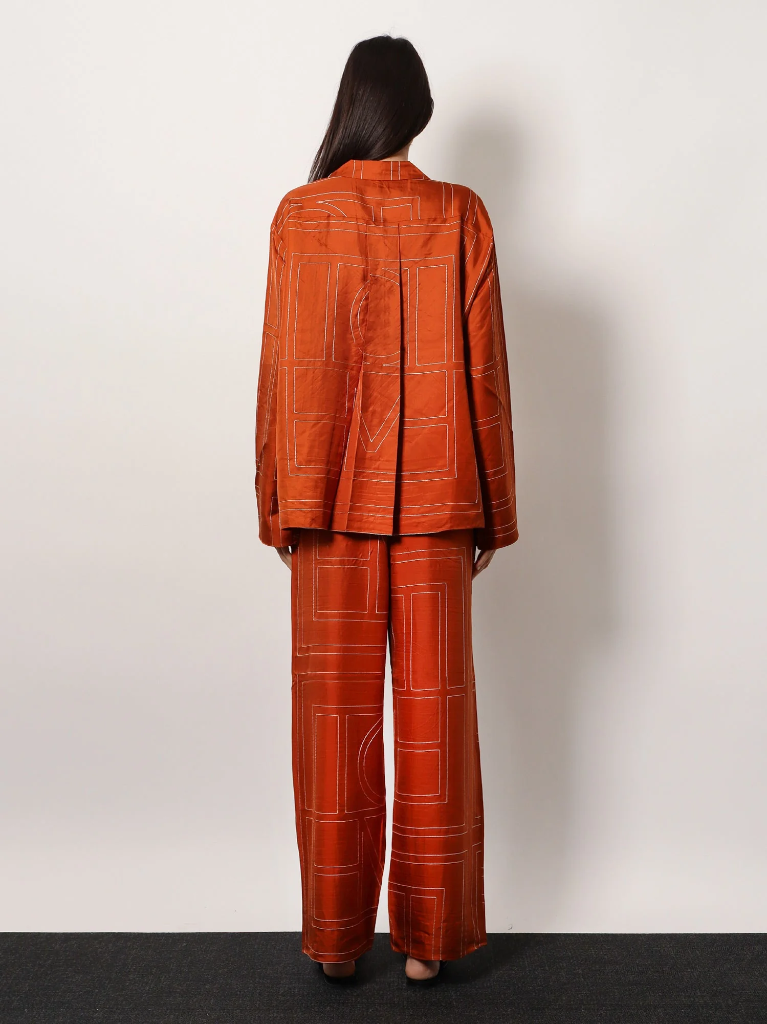 Toteme Silk Trousers With Monogram Logo Embroidery - Image 3