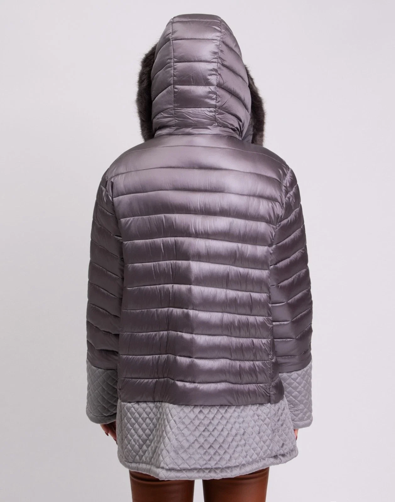 Toy G Quilted Hooded Jacket with Velour Trim – Grey - Image 4