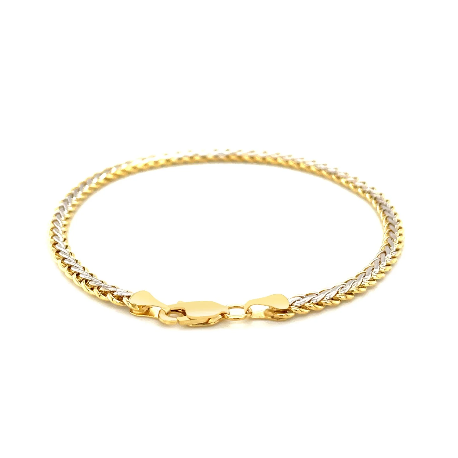 Two-Toned Fine Wheat Chain Bracelet in 10k Yellow and White Gold - Image 3
