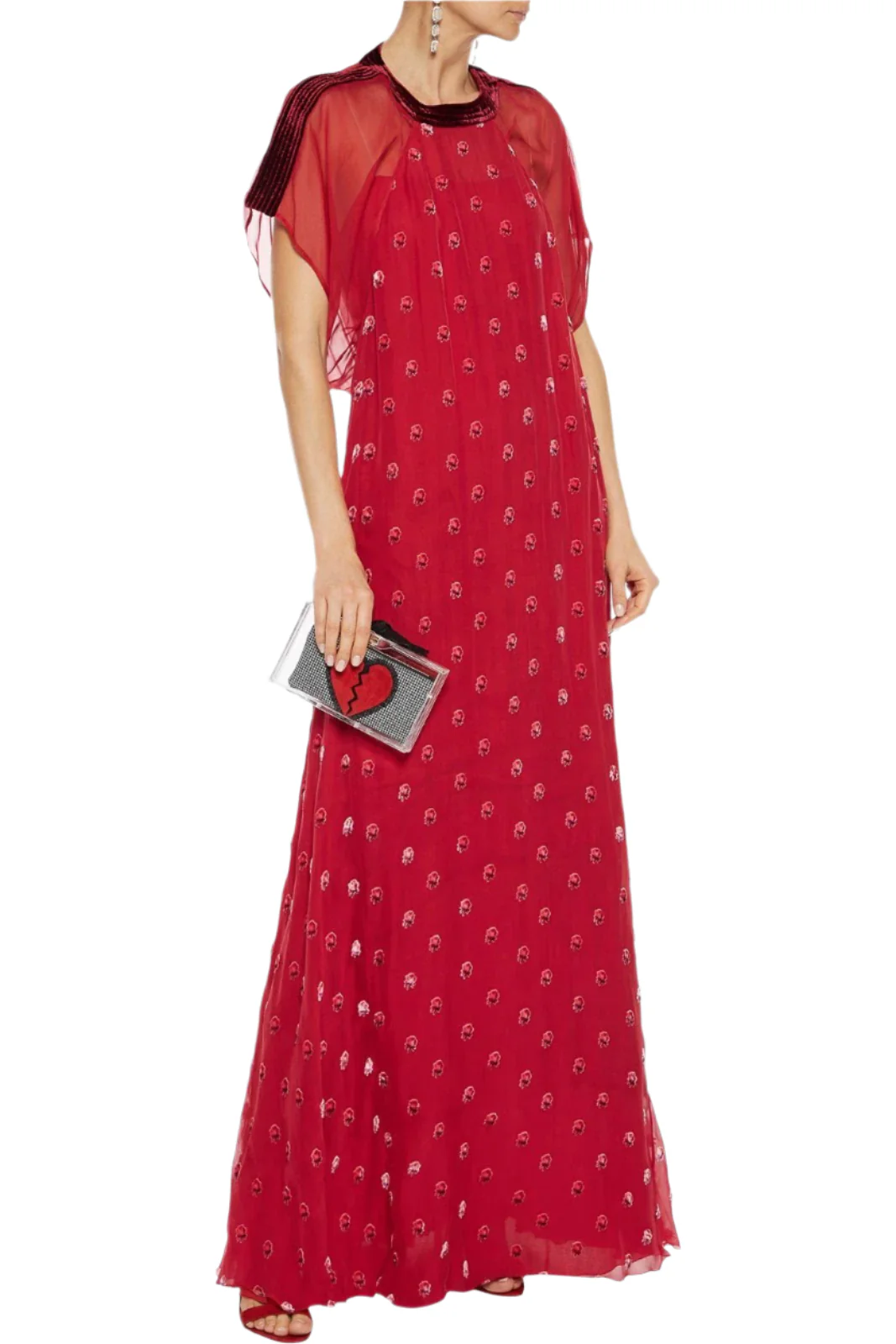 Valentino Garavani Red Embellished Silk Chiffon Gown - Image 3