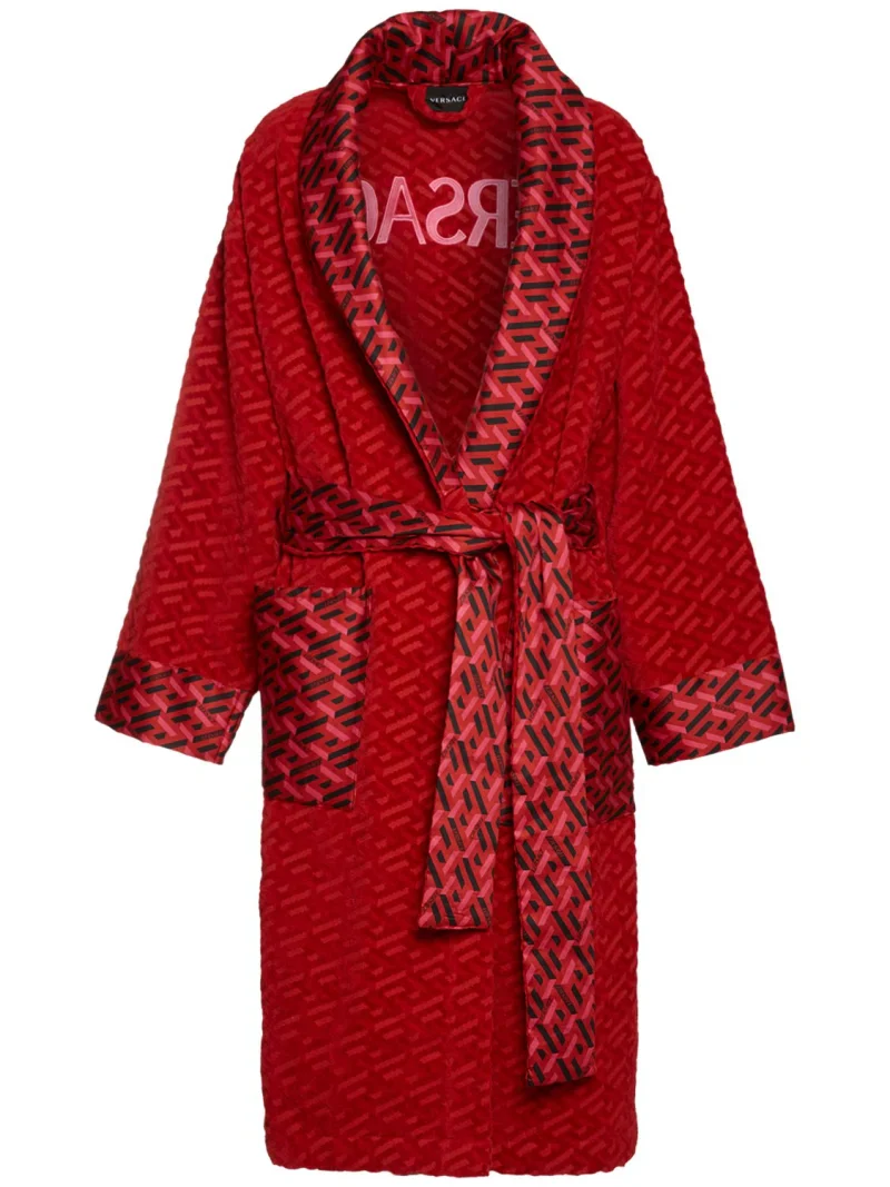 Versace Unisex La Greca Monogram Belted Bathrobe