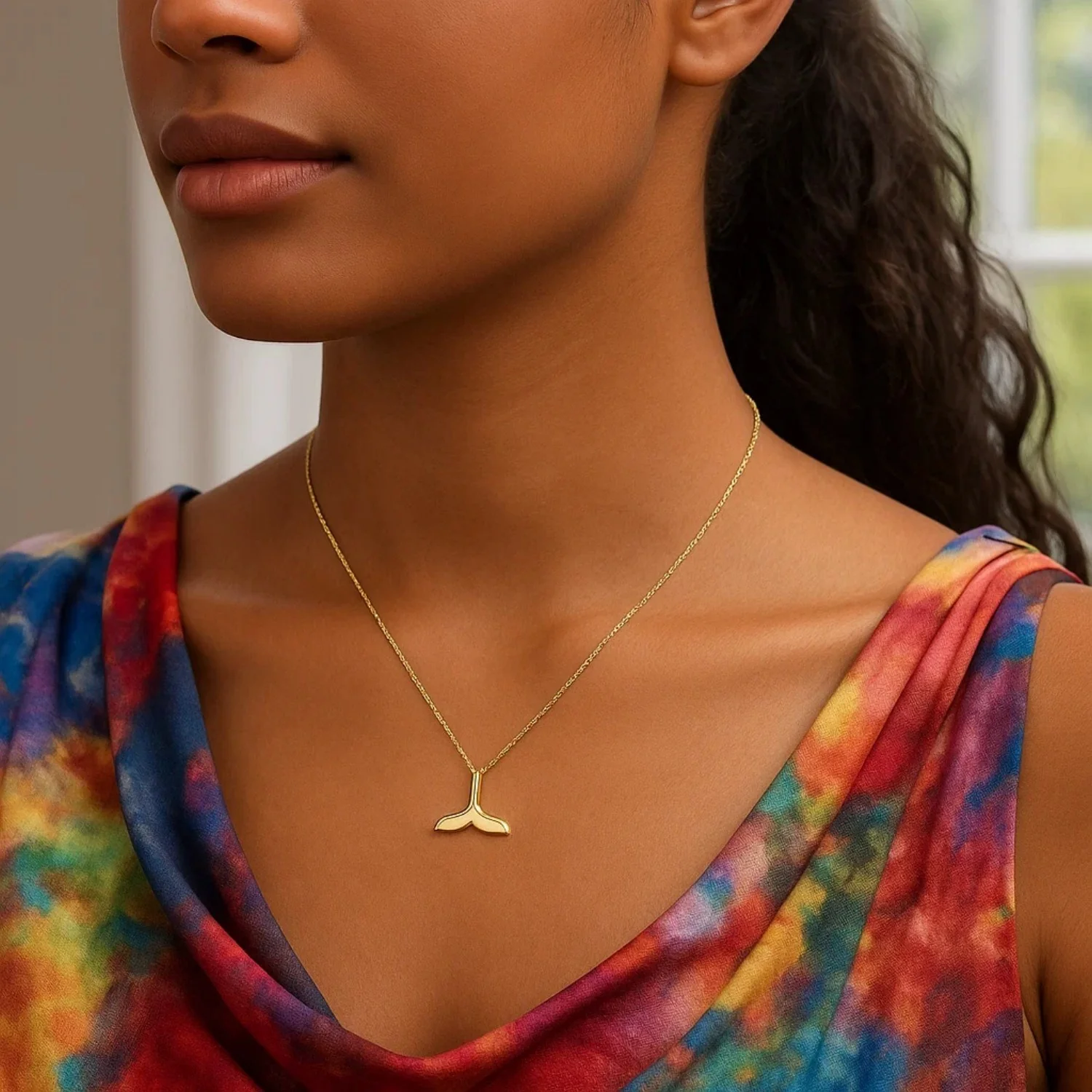 Whale Tail Necklace in 14K Yellow Gold - Image 4