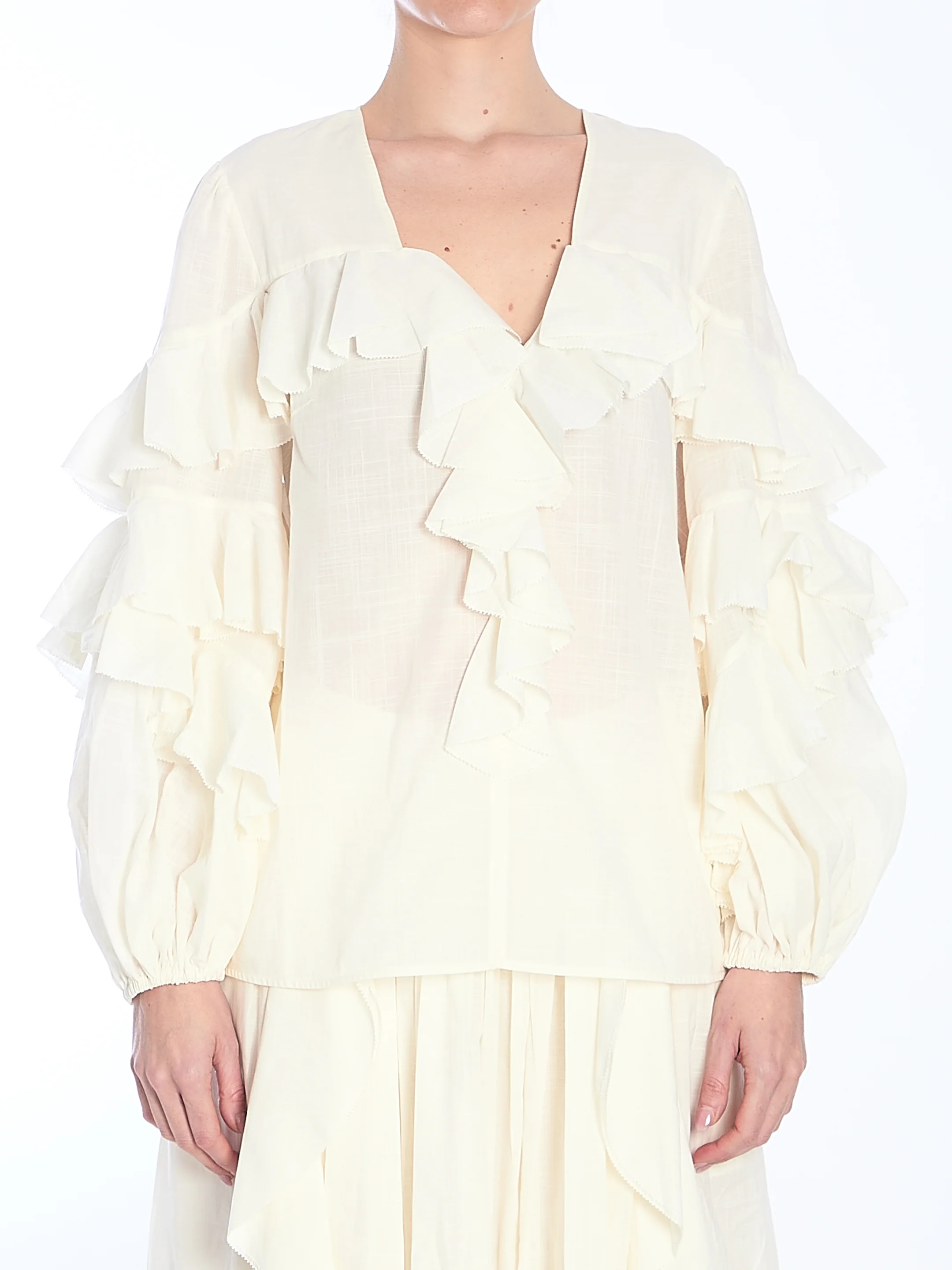 Zimmermann Ruffled Ivory Blouse